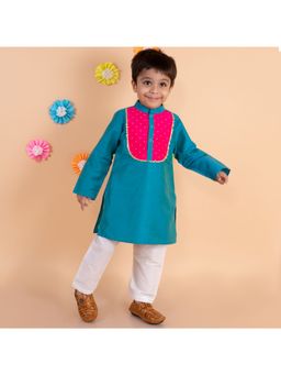 Tiny Pants - Teal Blue Kurta With White Pyjama (Set of 2)
