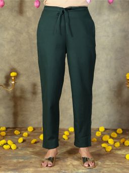 ARAMYA - Green Linen Cotton Solid Pant