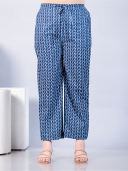 ARAMYA - Indigo Blue Soft Cotton Border Print Pant