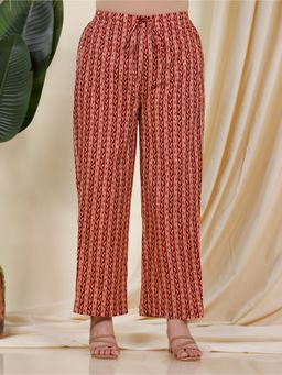 ARAMYA - Rust Soft Cotton Border Print Pant