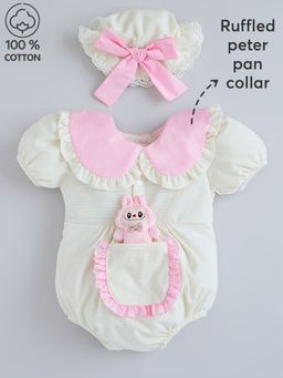 Hopscotch - Pure Cotton Onesie With Hat And Rabbit Doll
