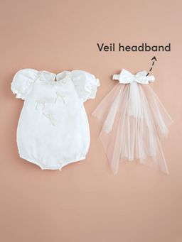 Hopscotch - Pearl Embellished Onesie With Headband Veil