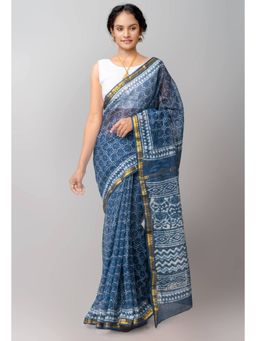 Unnati Silks - Indigo Pure Kota Cotton Saree with Unstitched Blouse