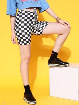 STREET 9 - Women Black Polyester Checks Cycling Short