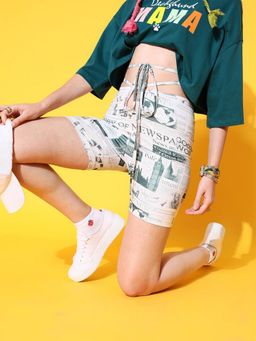 STREET 9 - Off White Polyester Printed Cycling Short