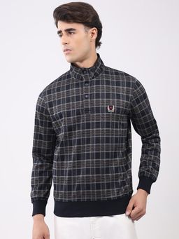Monte Carlo - Navy Blue Checks Regular Fit T-Shirt
