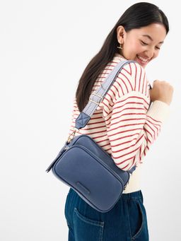 Accessorize London - Women's Blue Double Zip Sling Bag