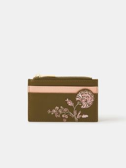 Accessorize London - Women's Green Floral Embroidered Card Holder