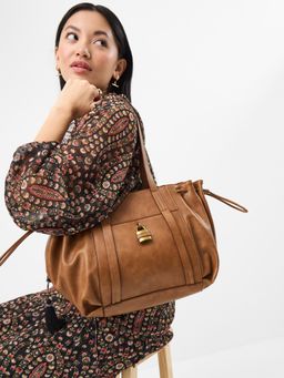 Accessorize London - Women's Tan Padlock Ruched Handbag