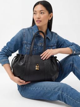 Accessorize London - Women's Black Padlock Ruched Handbag