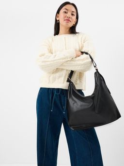 Accessorize London - Women's Black Slouchy Buckle Strap Handbag