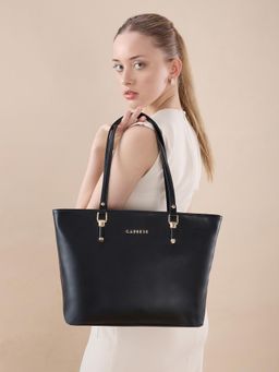 Caprese - Women Black Solid Faux Leather 16 Inch Large Laptop Tote Bag