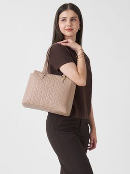 Caprese - Women Shine Pink Quilted Faux Leather 15 Inch Medium Laptop Tote Bag