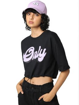 ONLY - Women Printed Black T-Shirt
