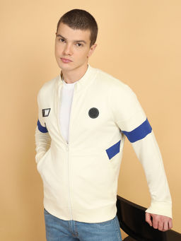 Wrangler - Men's Colorblock Beige Zip-Up Sweatshirt