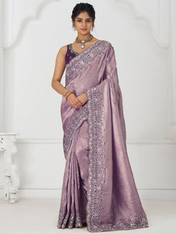 Odette - Lavender Viscose Silk Embellished Saree with Unstitched Blouse