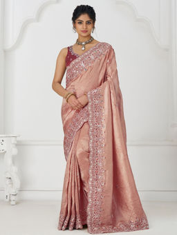 Odette - Peach Viscose Silk Embellished Saree with Unstitched Blouse