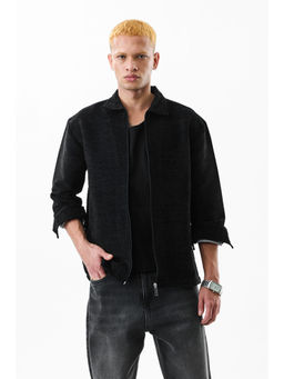 Snitch - Black Textured Full Sleeves Relaxed Casual Jacket