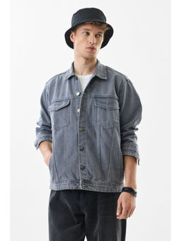 Snitch - Ash Grey Solid Full Sleeves Relaxed Casual Jacket