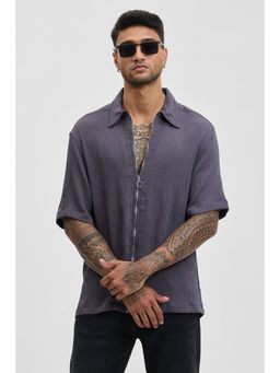 Snitch - Grey Textured Half Sleeves Oversized Casual Shirt