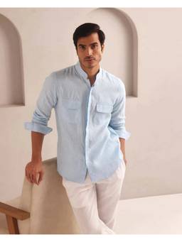 B Label - Light Blue Straight Fit Celestial Mandarin Shirt