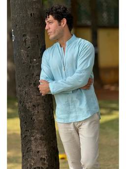 B Label - Light Blue Zeal Zipper Full Sleeve Shirt