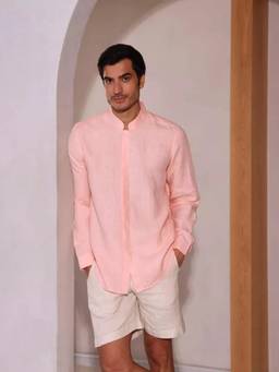 B Label - Peach Neo Mandarin Collar Full Sleeve Shirt