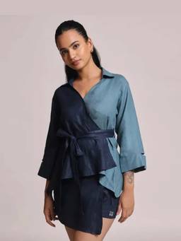 B Label - Navy Blue Pearl Wrap Shirt
