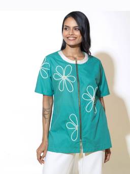 Amoh - Green Floral Zip Up Shirt