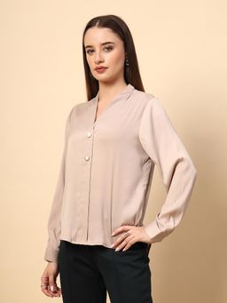 Gipsy - Beige Top with Front Pearl Button