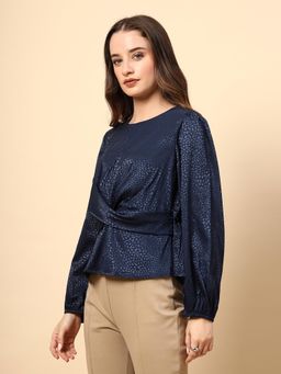 Gipsy - Navy Blue Top with Front Fabric Knotting