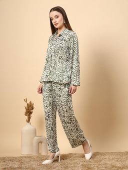 Gipsy - Green Top Trousers with Printed Fabric and Fancy Button (Set of 2)