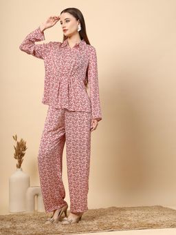 Gipsy - Red Top Trousers with Printed Fabric and Fancy Button (Set of 2)