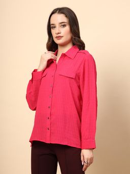Gipsy - Fuchsia Textured Shirt with Front Metal Button