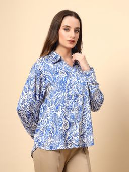 Gipsy - Blue Shirt with Printed Fabric