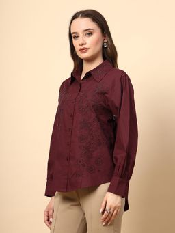 Gipsy - Wine Cotton Shirt with Embroidery