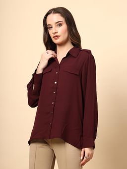 Gipsy - Maroon Shirt with Front Metal Button