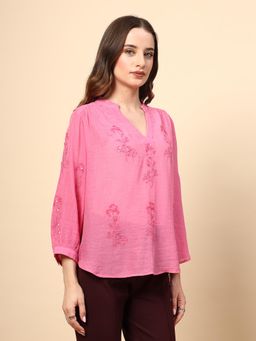 Gipsy - Fuchsia Wrinkled Georgette Top with Embroidery