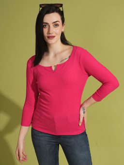 Globus - Women Pink Rib Scoop Workwear Top