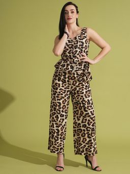 Globus - Women Brown Animal Print Straight Length Top and Trousers (Set of 2)