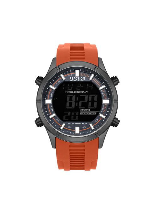 Buy Reaction Kenneth Cole Digital Black Orange Silicone Strap
