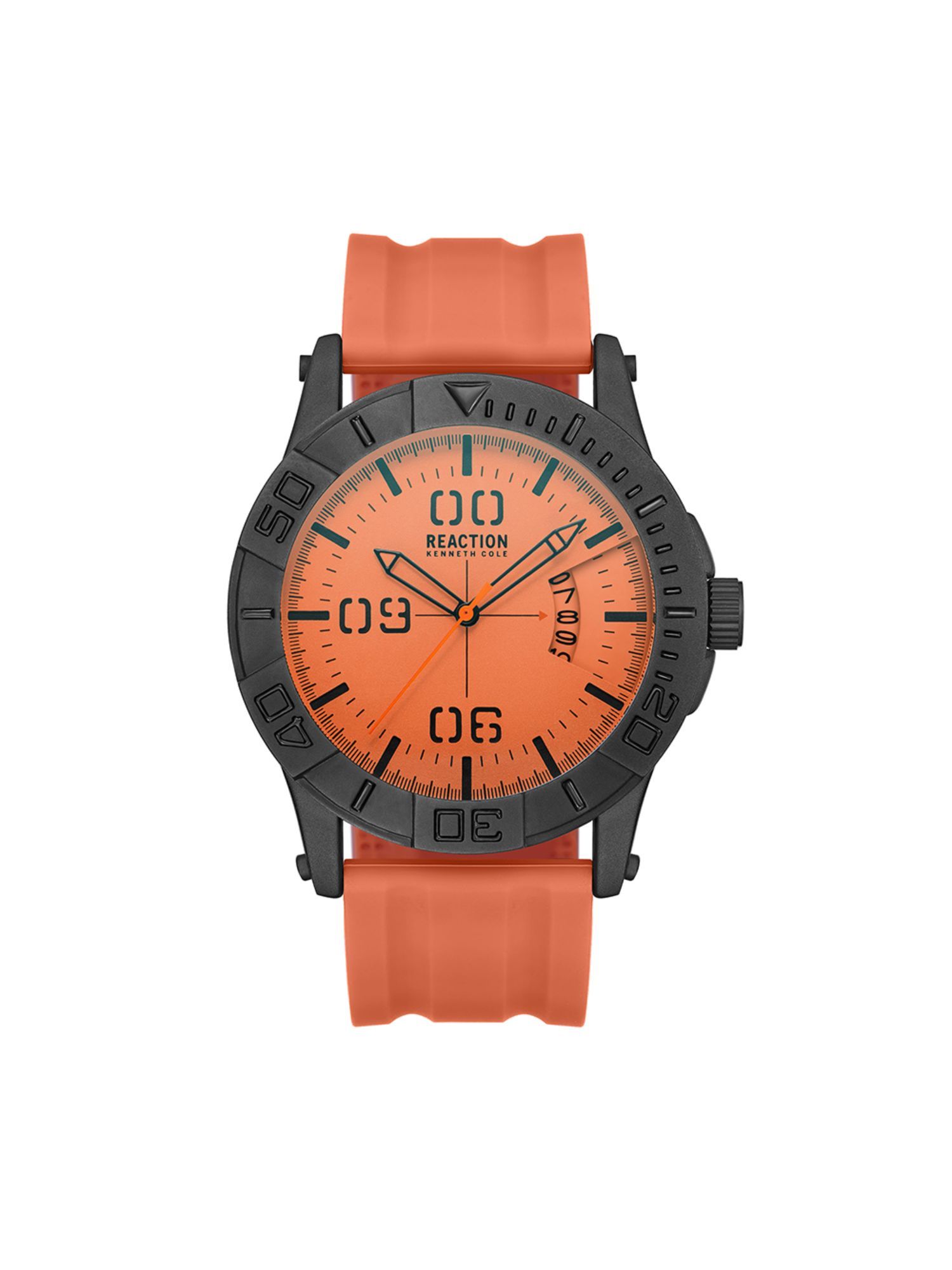 Buy Reaction Kenneth Cole 3 Hands With Date Orange Silicone Strap