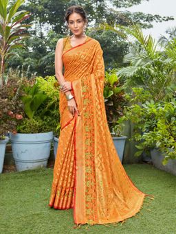 Odette - Orange Elegant Cotton Silk Weaving Designer Saree with Unstitched Blouse