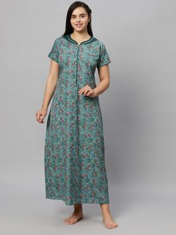 Quira - Women Blue Cotton Blend Printed Nightdress