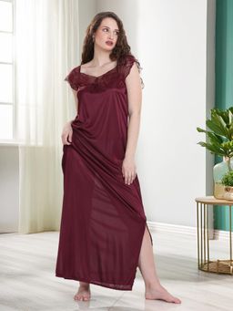 Quira - Women Wine Lycra Printed Nightdress