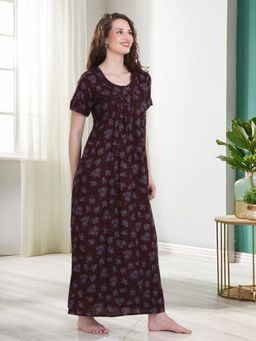 Quira - Women Maroon Cotton Blend Printed Nightdress