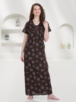 Quira - Women Brown Pure Cotton Printed Nightdress