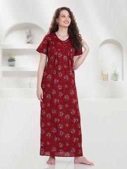 Quira - Women Red Pure Cotton Printed Nightdress