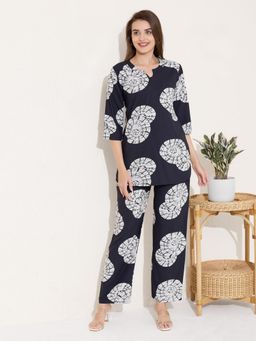 Quira - Women Black Viscose Printed Top with Pyjama