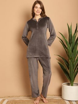 Aerowarm - Women Charcoal Velour Solid Top with Pyjama